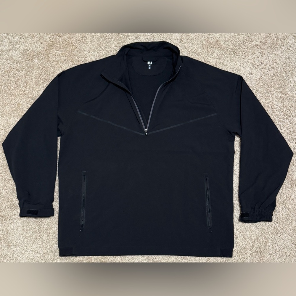 FootJoy Men’s Black 1/4 Zip Pullover Sz XL Zip Pockets  Cuffs Golf Logo